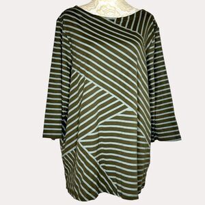 Hasting & Smith Knit Top Blouse Striped Green Gray 1X bv